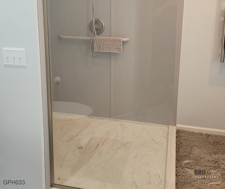 Custom shower pan installation.