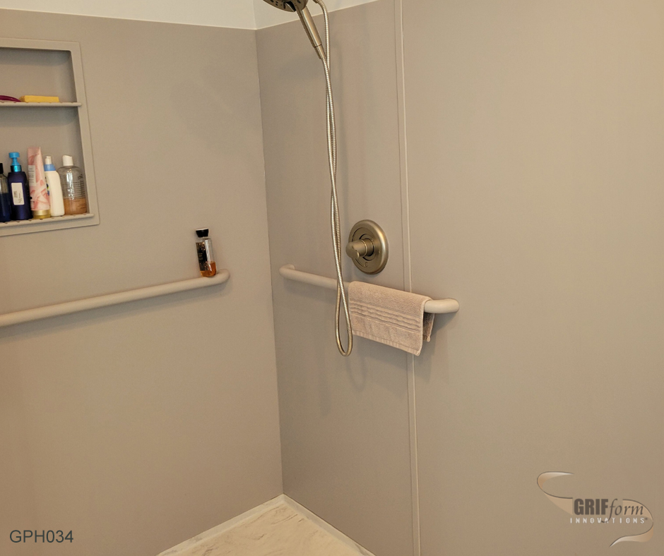 Custom bathroom accessory installation.